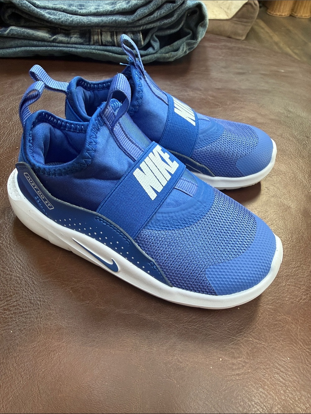Nike Royal Blue Slip-On Kids Sneakers with White Logo